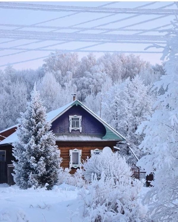 зимний деревенский домик