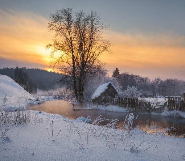 зимние деревенские пейзажи