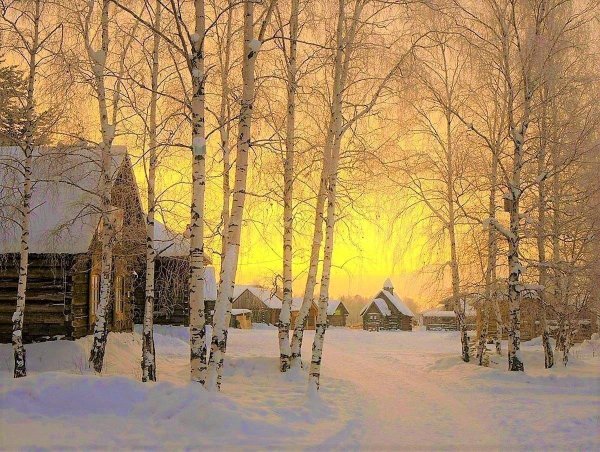 зимняя околица деревни