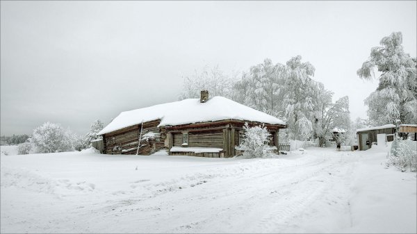изба зимой