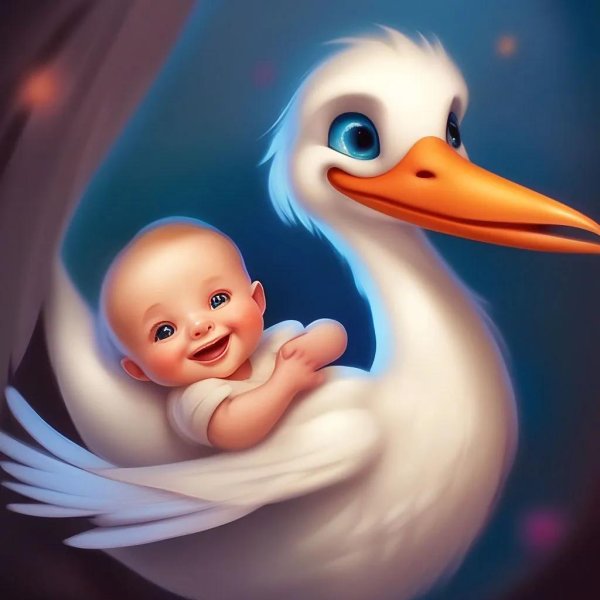 аист несёт младенца