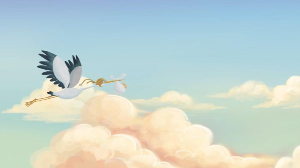 аист несет ребенка