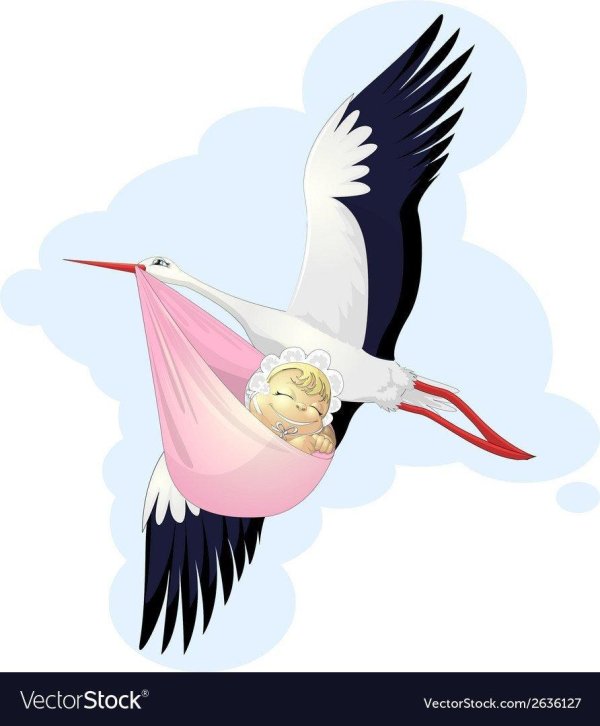 аист несет девочку