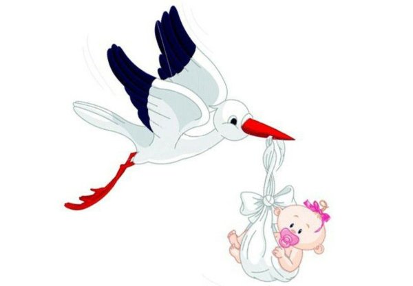 аист несет девочку