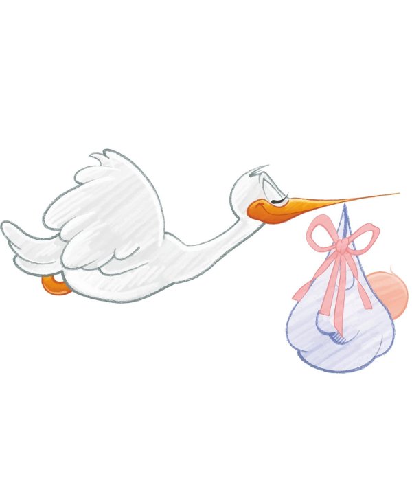 аист несет ребенка