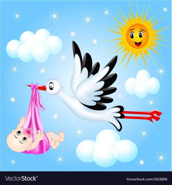 аист несет ребенка