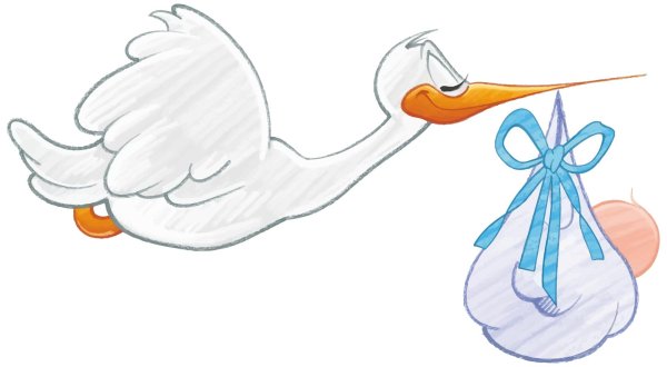 аист несет ребенка