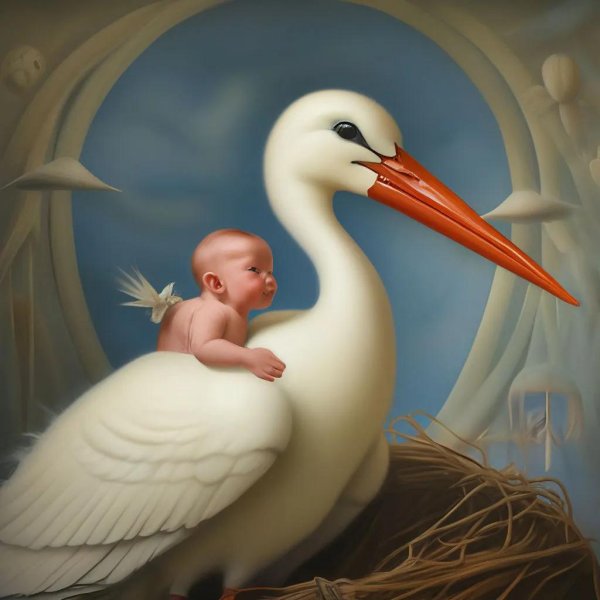 аист несёт младенца