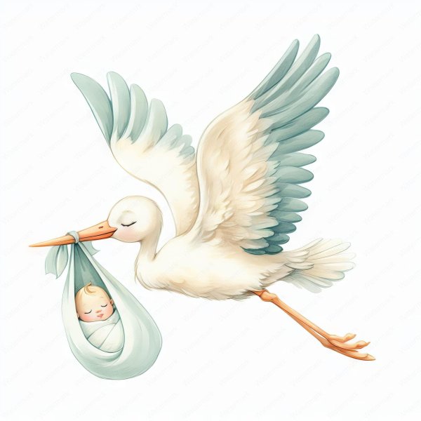аист несёт младенца