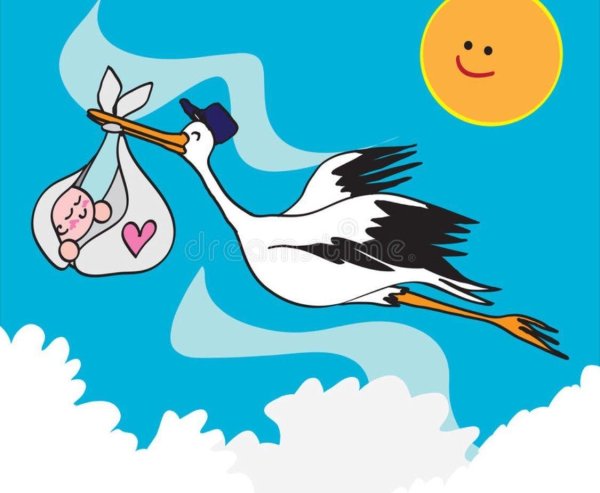 аист несет ребенка