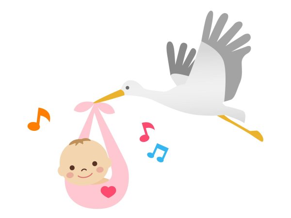 аист несет ребенка