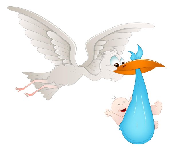 аист несёт младенца