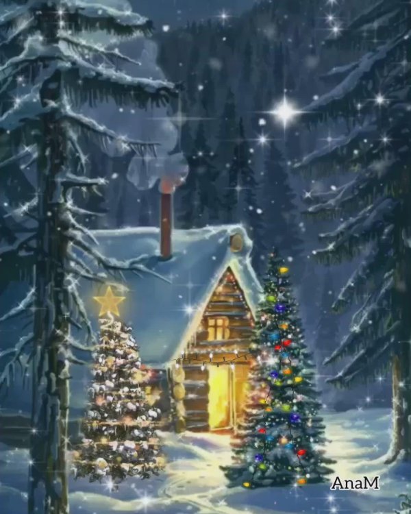 новогодний дом в лесу