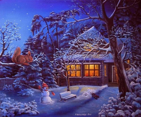 иллюстрация зимний вечер