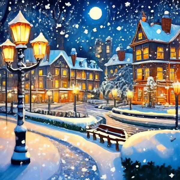 зимний город рисунок