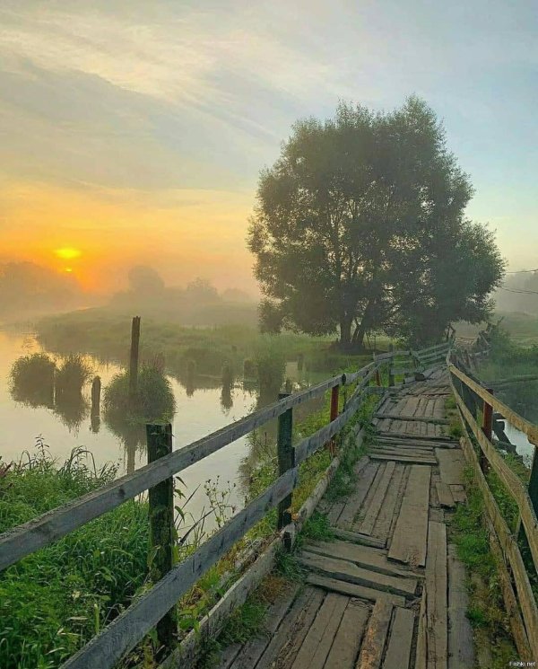 река мостки рассвет деревня