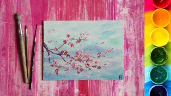 рисуем сакуру акварелью
