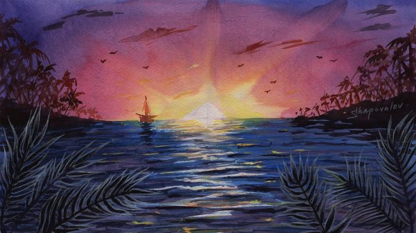 рисуем море акрилом