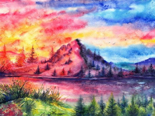 акварель пейзаж