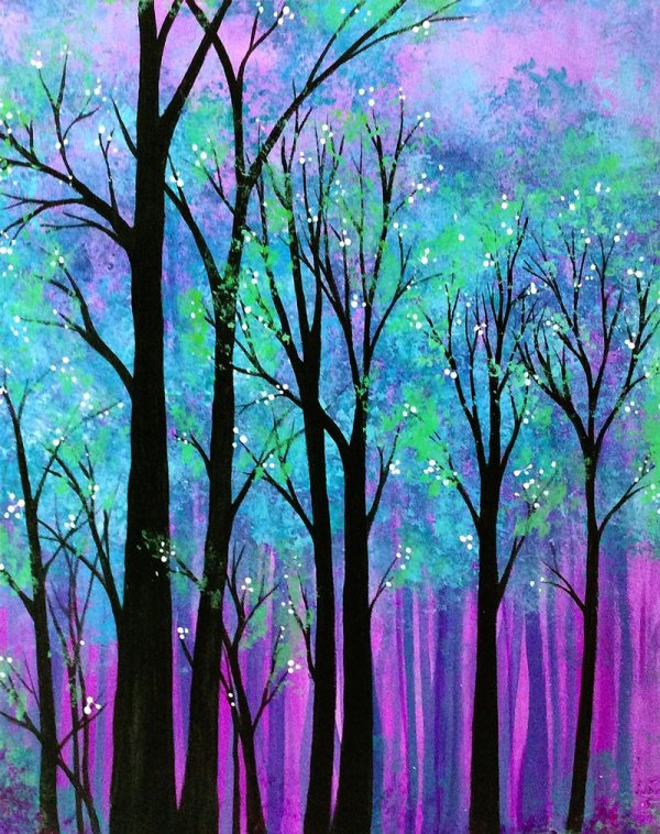 ночной пейзаж акварелью