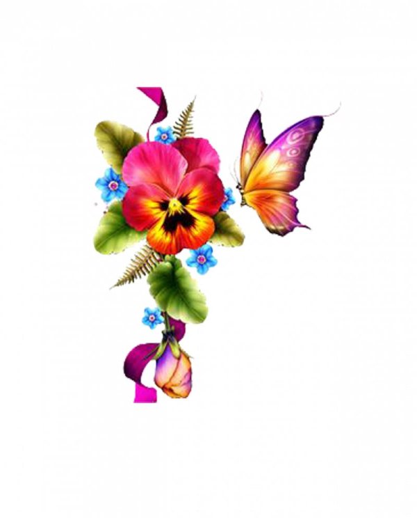 анютины глазки и бабочки