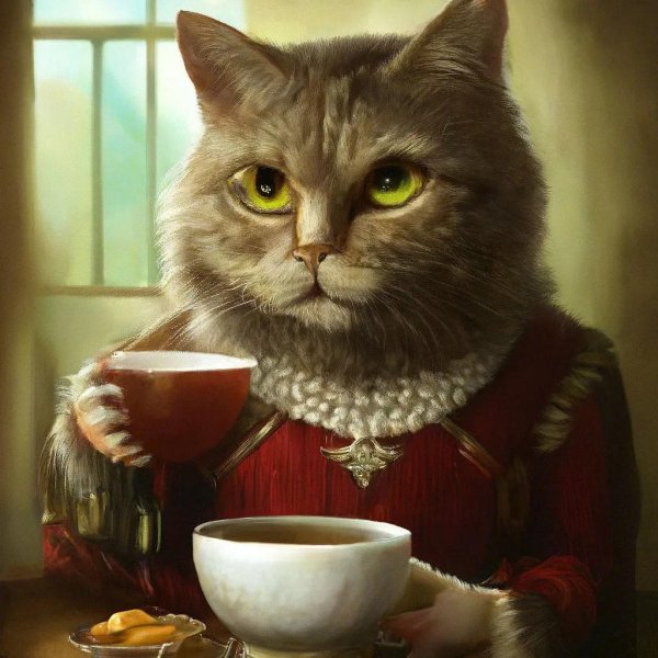 кот пьет чай