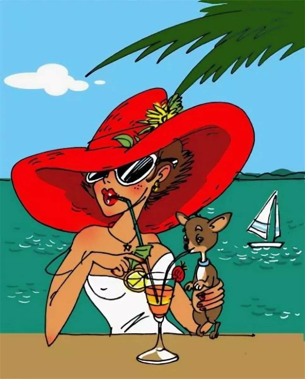 девушка на пляже рисунок