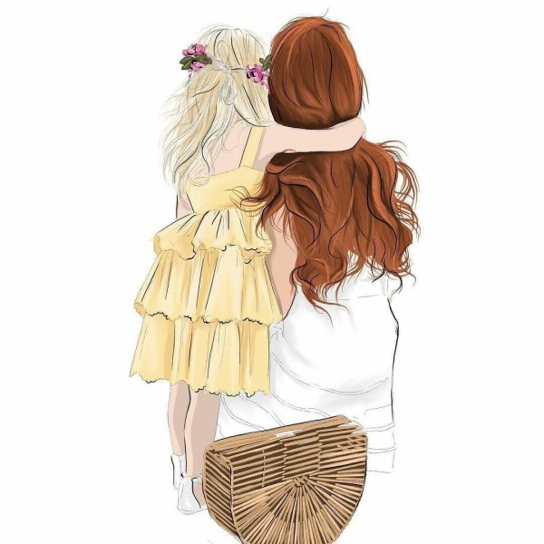 мультяшная девушка с ребенком