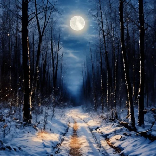 снежный лес ночью