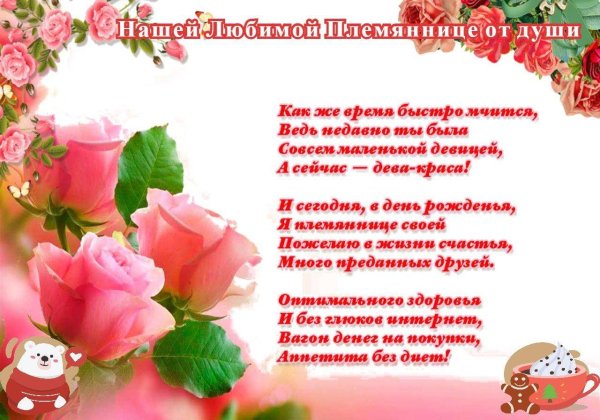 поздравление с днём рождения племяннице от тёти душевные в стихах красивые