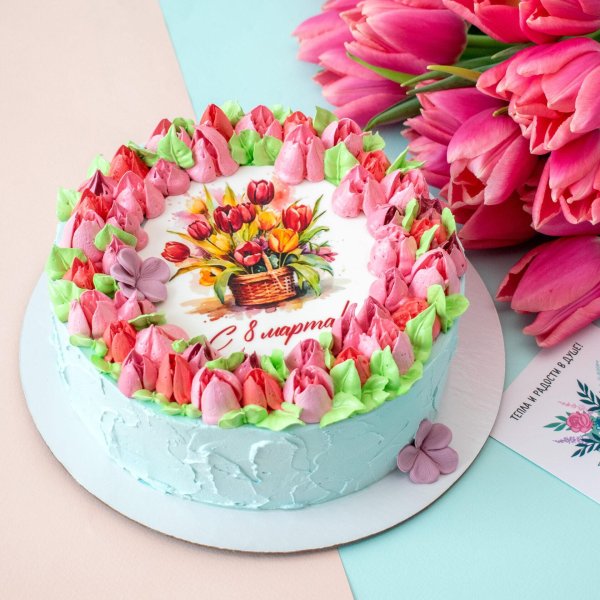торт с тюльпанами из крема