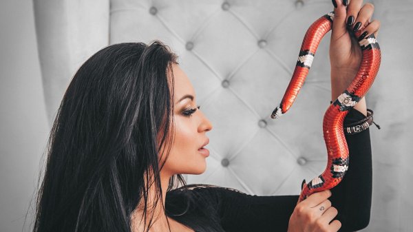 фотосессия со змеей в студии