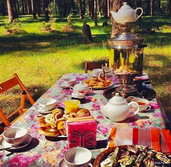 чаепитие из дровяного самовара