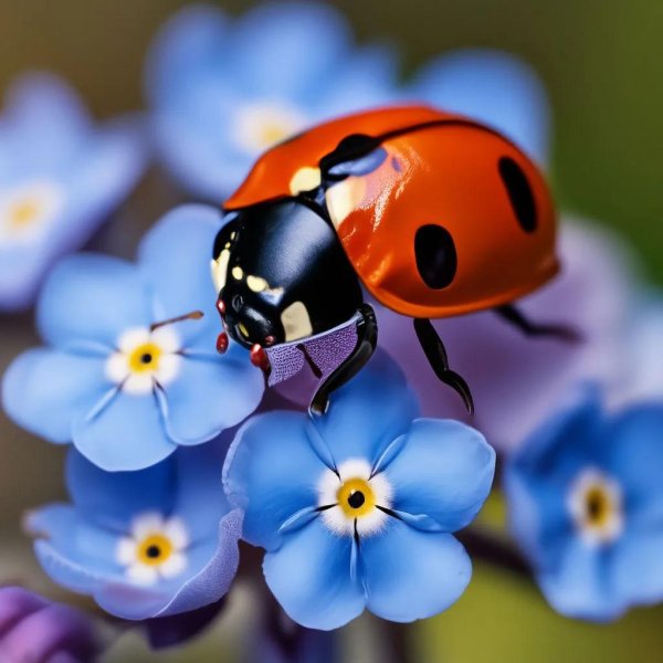 незабудки с божьей коровкой