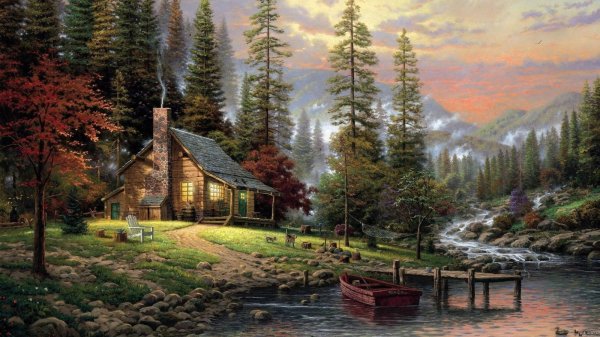 домик в лесу картина