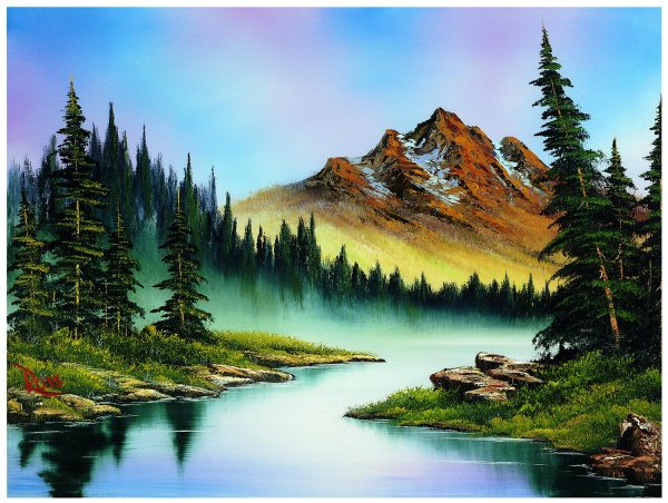 живопись bob ross горная река