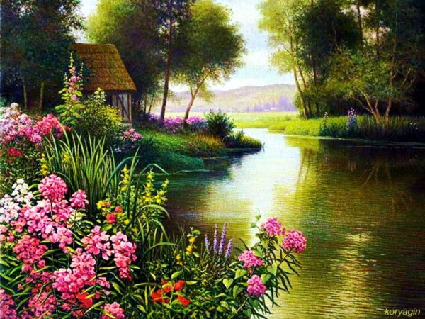 вышивки крестом пейзажей и цветов