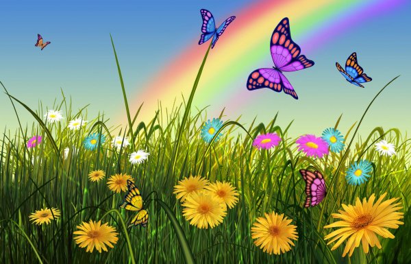 бабочки летают над лугом