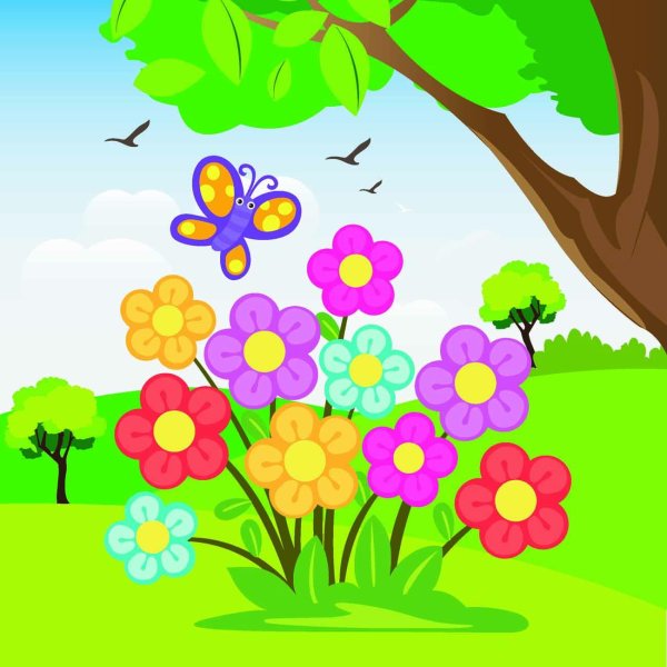 цветы на поляне рисунок