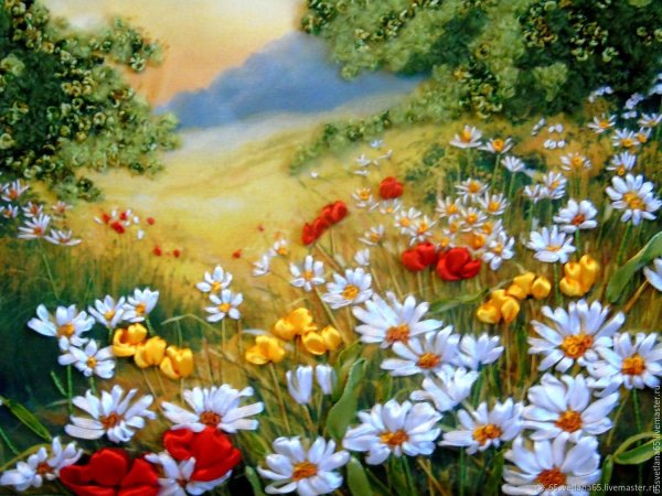 пейзажи вышитые лентами