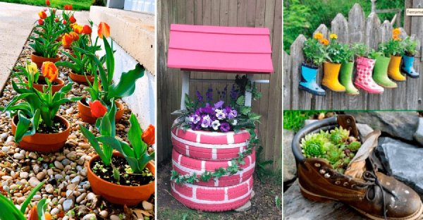 клумба своими руками из подручных материалов