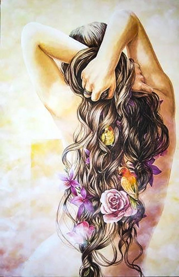 Девушек со спины нарисованные
