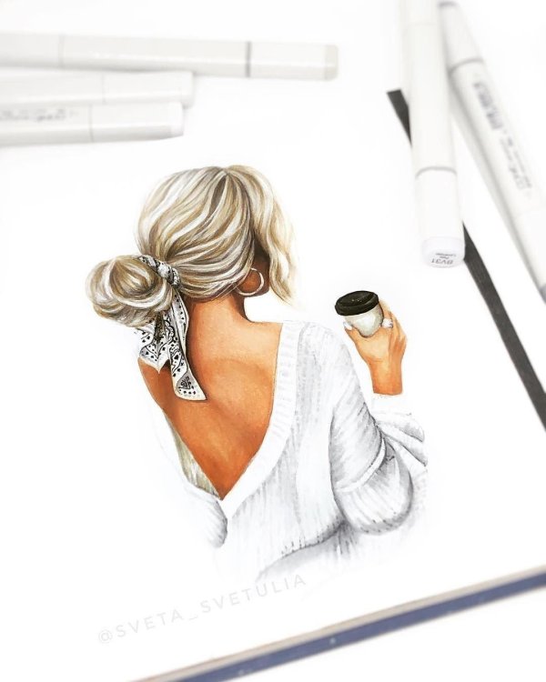 Девушек со спины нарисованные