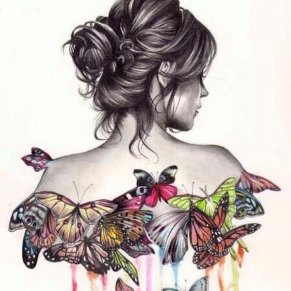 Девушек со спины нарисованные