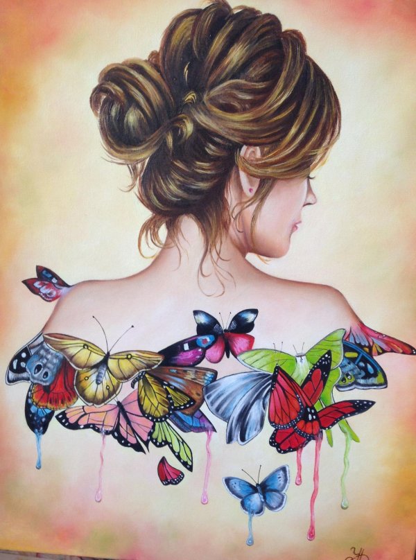 Девушек со спины нарисованные