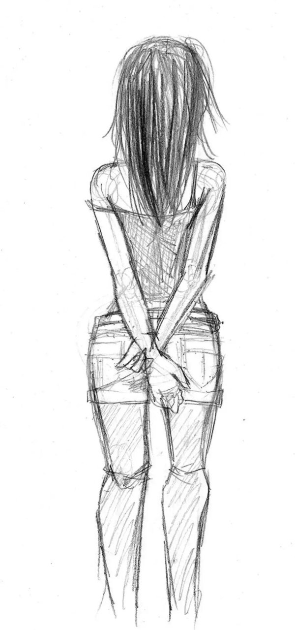 Девушек со спины нарисованные