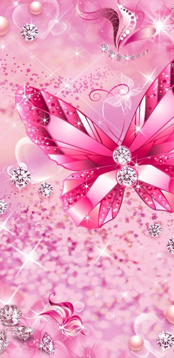 glitter pink butterfly wallpaper