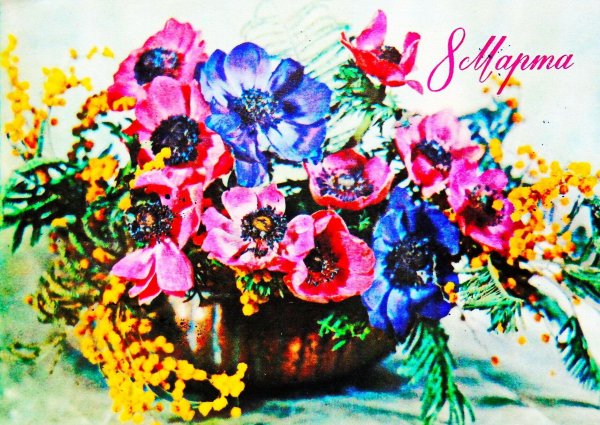 советская открытка с цветами
