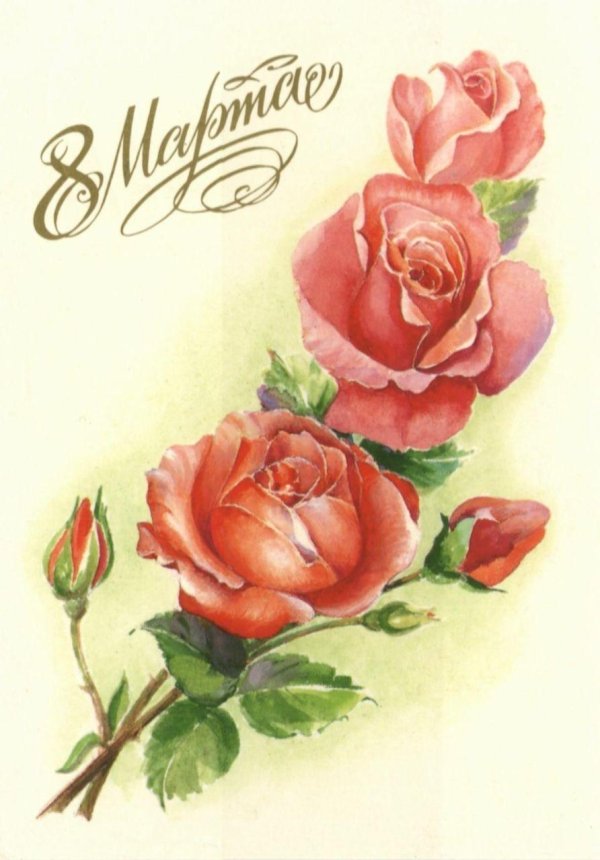 советские открытки с розами