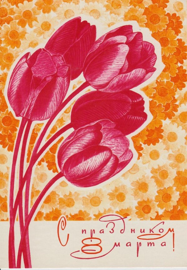 советские открытки с тюльпанами